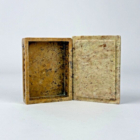 Artisan Hand Carved Stone Cricket Trinket with Lid Box Made India 4" x 3" - Picture 5 of 8